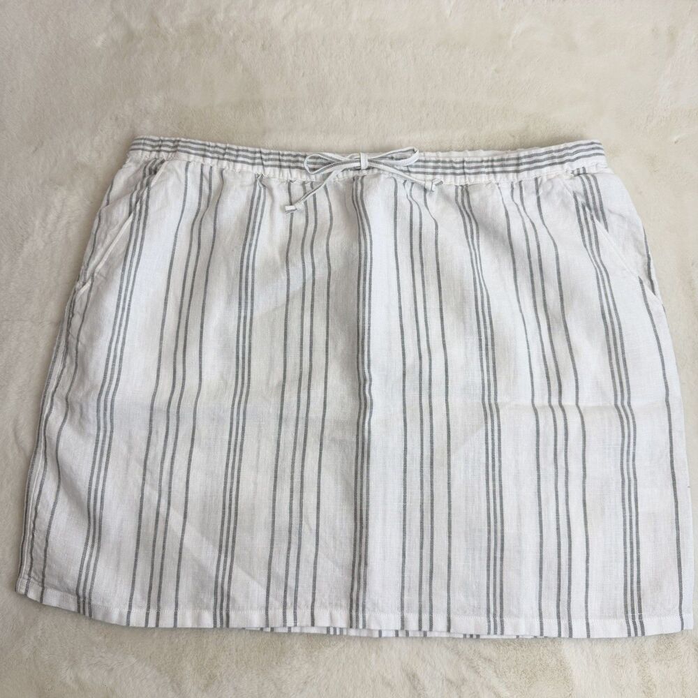 Garnet Hill Striped Linen Skirt Ivory Gray Drawstring Women’s XL